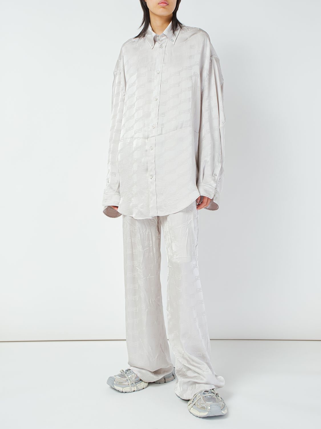 Shop Balenciaga Bb Monogram Jacquard Viscose Shirt In Light Grey