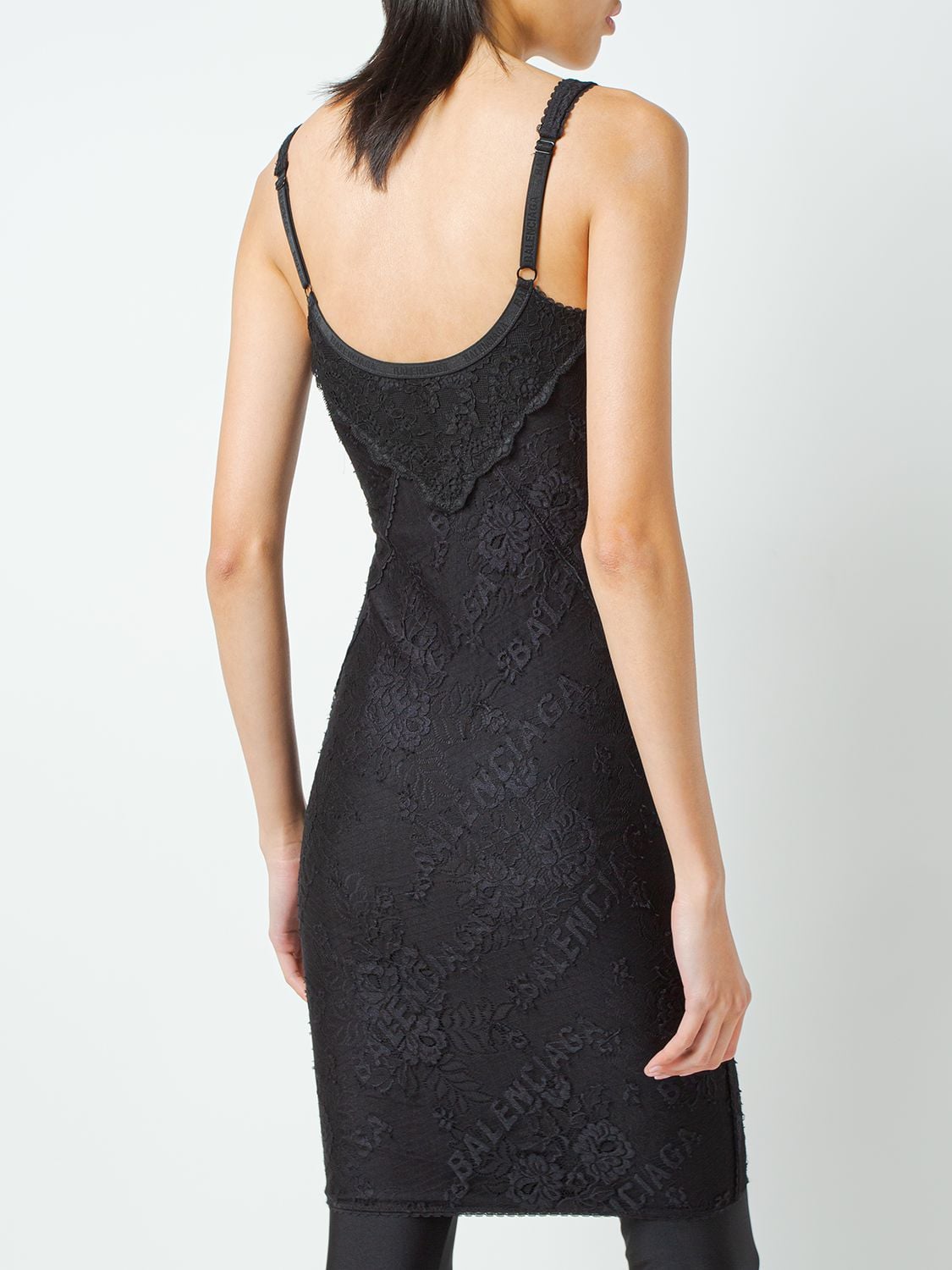 Shop Balenciaga Stretch Lace Lingerie Mini Dress In Black