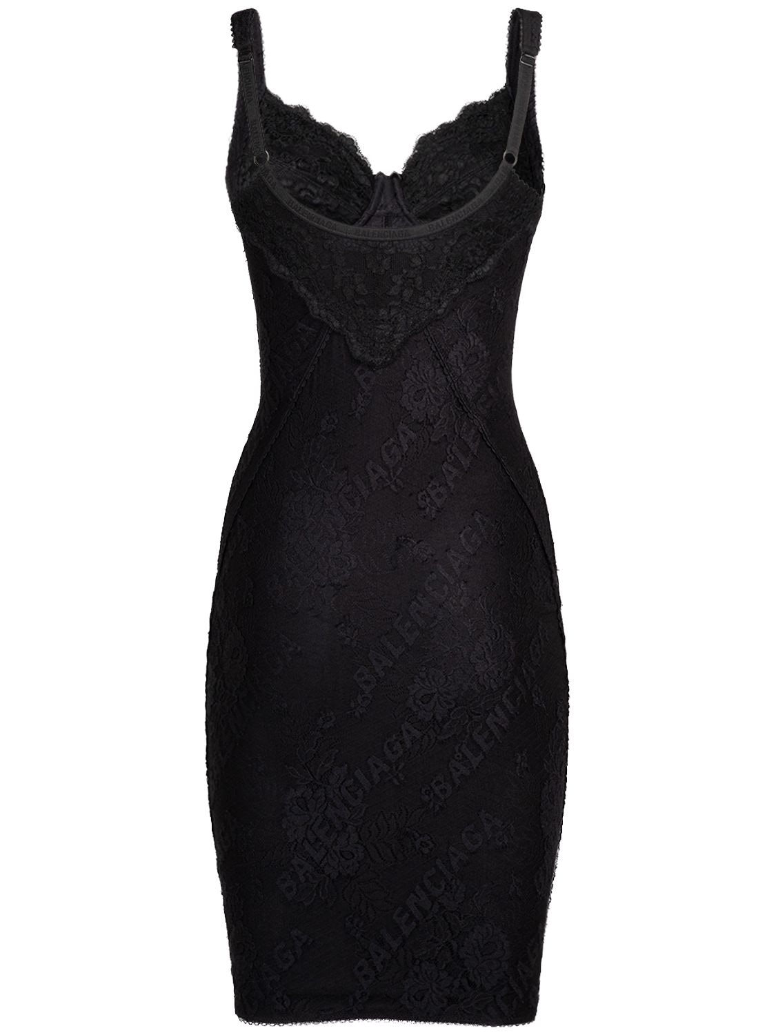 Shop Balenciaga Stretch Lace Lingerie Mini Dress In Black