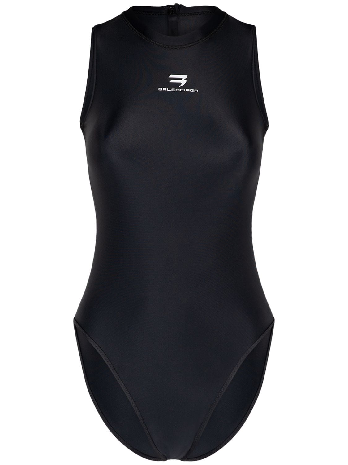 Balenciaga Racing Print Spandex One Piece Swimsuit In Black,white