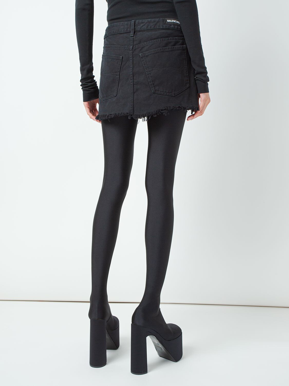 Shop Balenciaga Soft Denim Mini Skirt In Black