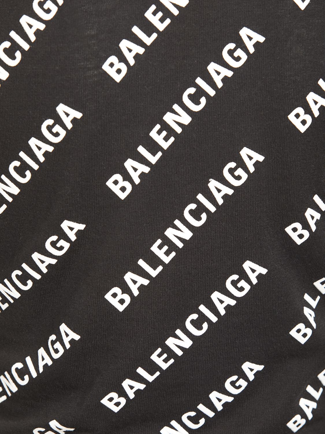 Shop Balenciaga Allover Logo Cropped Cotton Sweater In Black,white