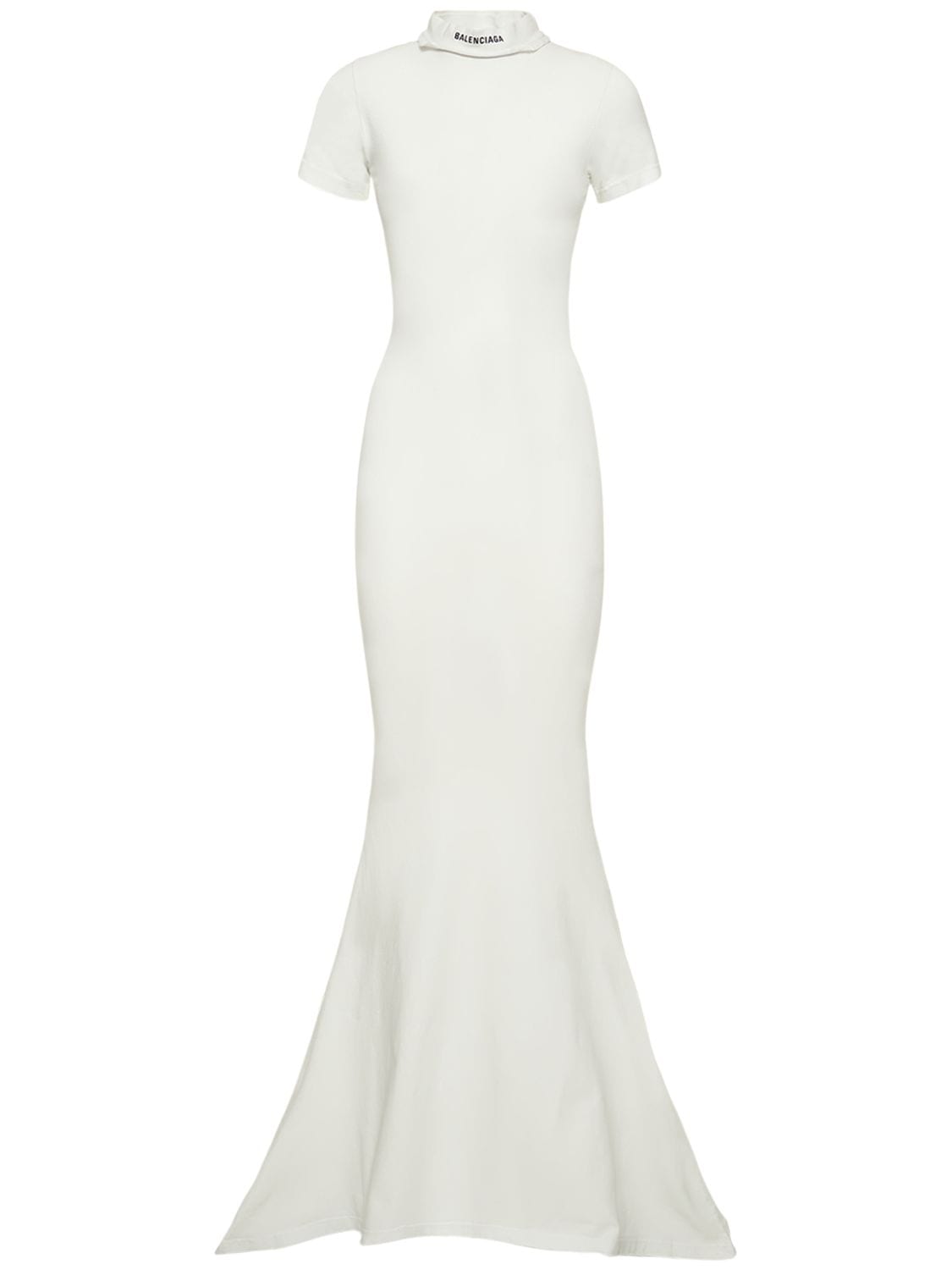 Shop Balenciaga Stretch Cotton Jersey Long Dress In Dirty White