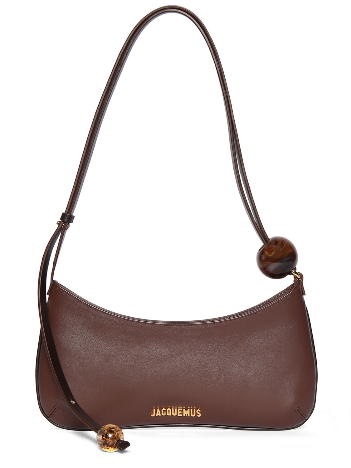 Brown Bisou bead-embellished leather shoulder bag, Jacquemus