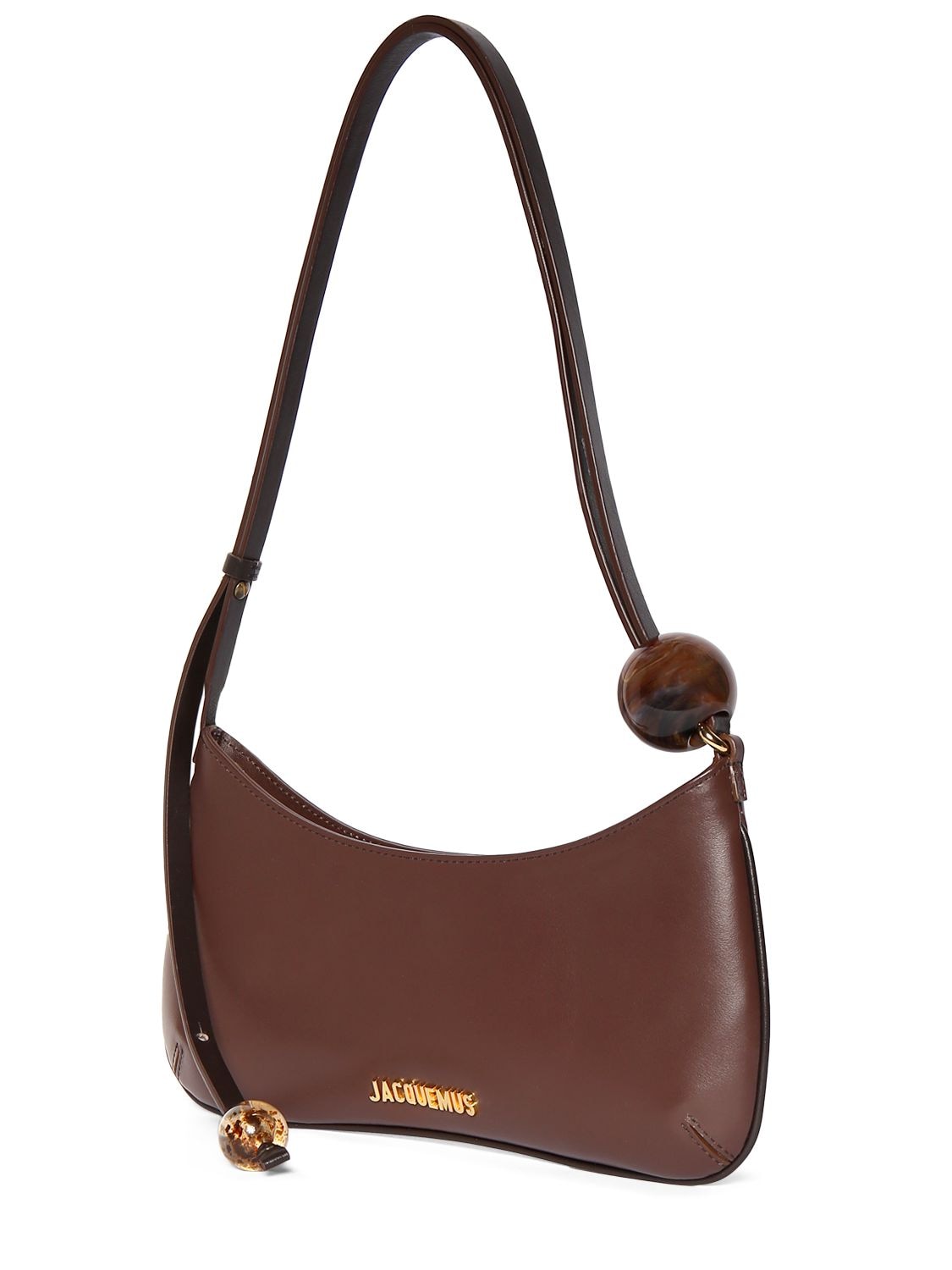 Shop Jacquemus Le Bisou Perle Leather Shoulder Bag In Brown