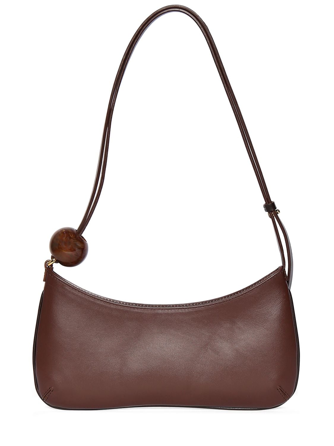 Brown Bisou bead-embellished leather shoulder bag, Jacquemus