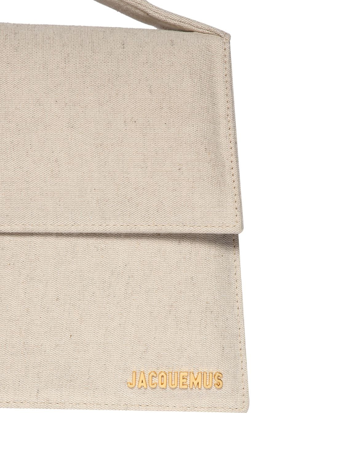 Shop Jacquemus Le Grand Bambino Canvas Shoulder Bag In Light Greige