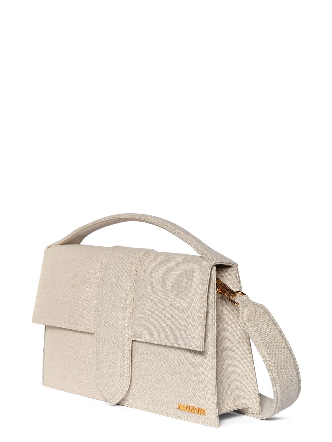 Shop Jacquemus Le Grand Bambino Canvas Shoulder Bag In Light Greige