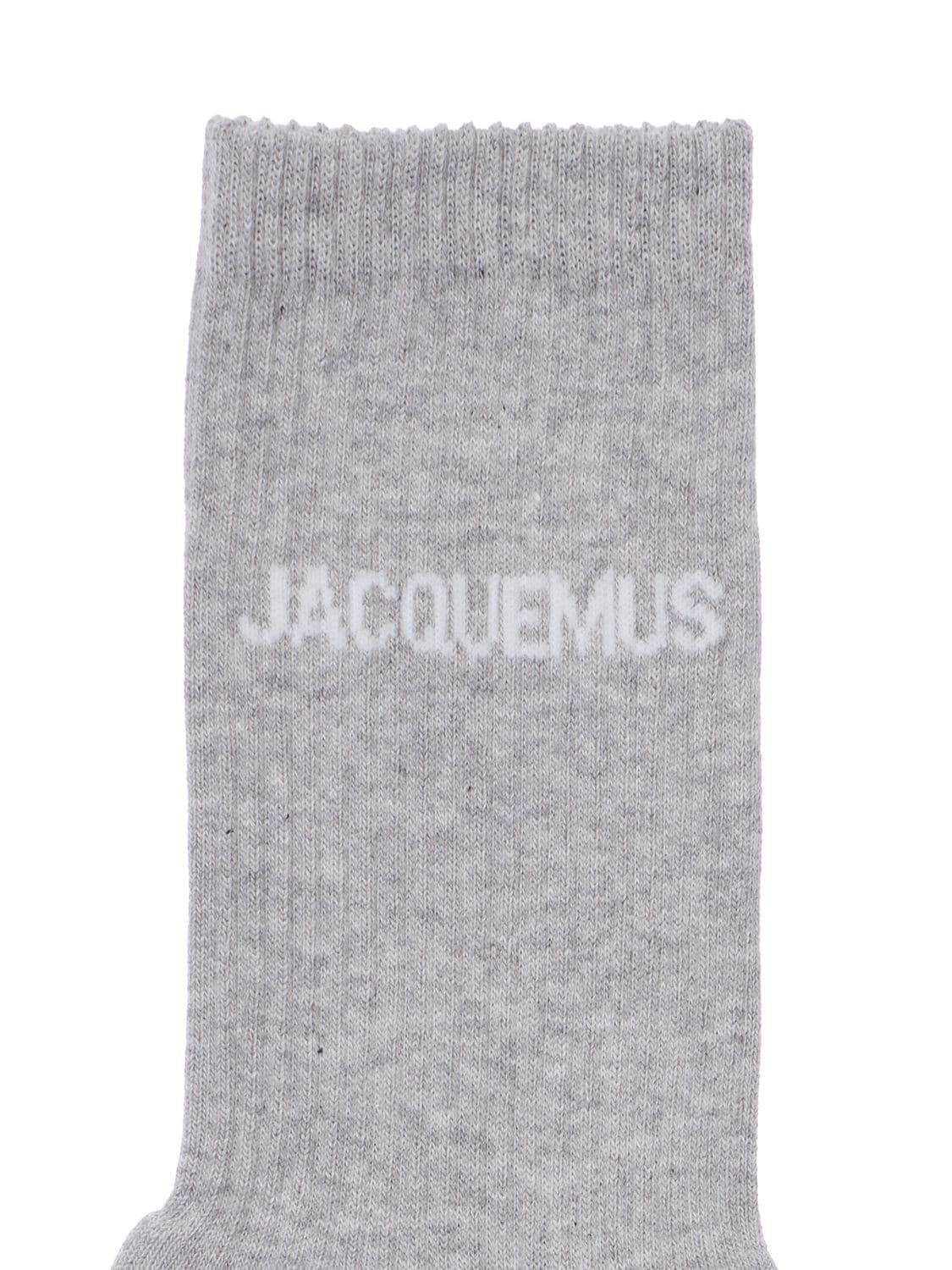 Shop Jacquemus Les Chaussettes Logo Knit Socks In Grey