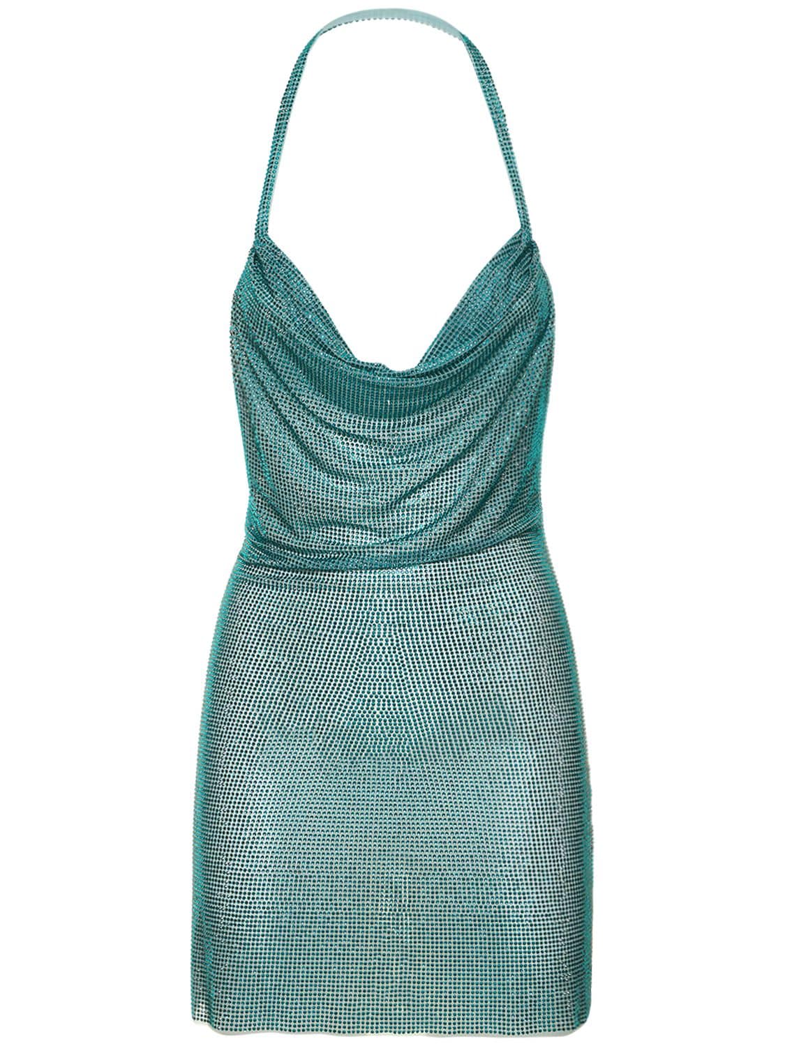 Giuseppe Di Morabito Embellished Net Mini Dress In Light Blue