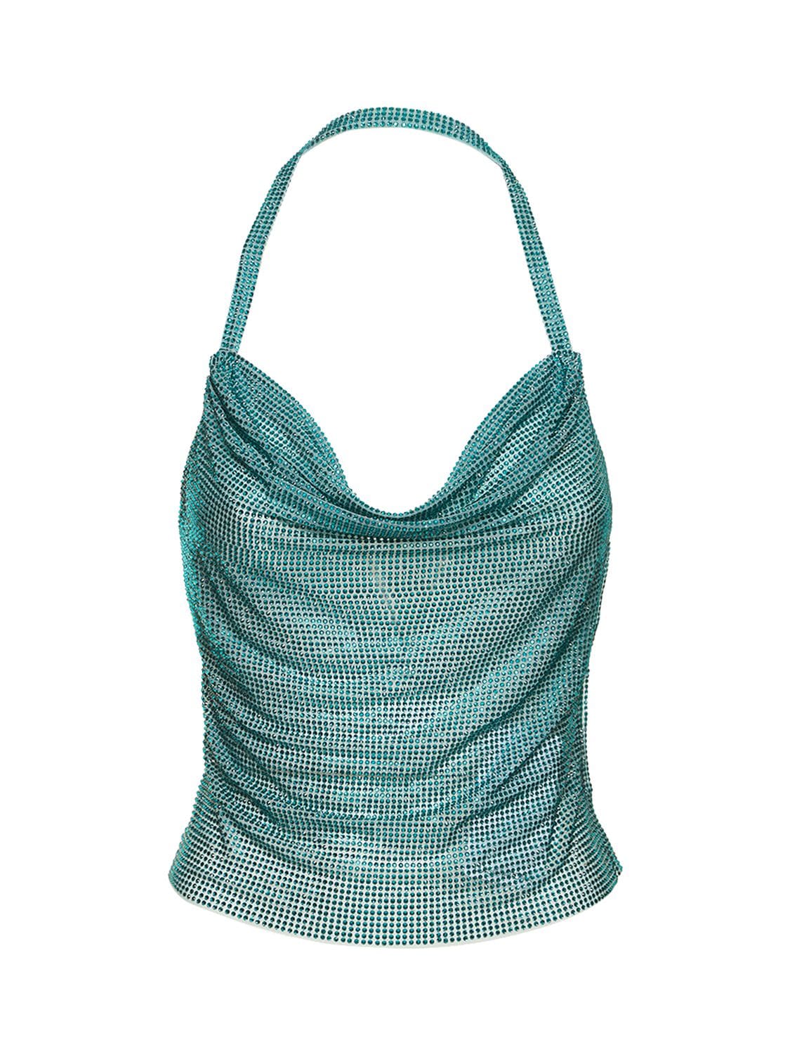 GIUSEPPE DI MORABITO EMBELLISHED NET HALTER TOP