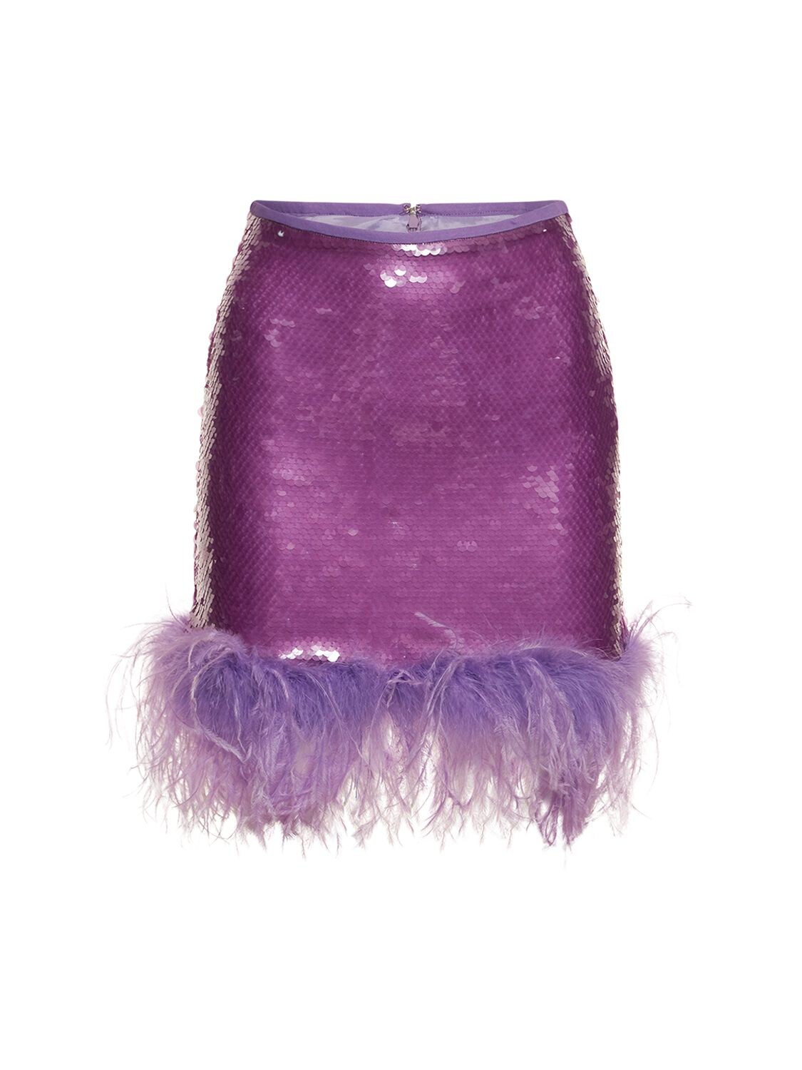 Sequined Mini Skirt W/ Feathers – WOMEN > CLOTHING > SKIRTS
