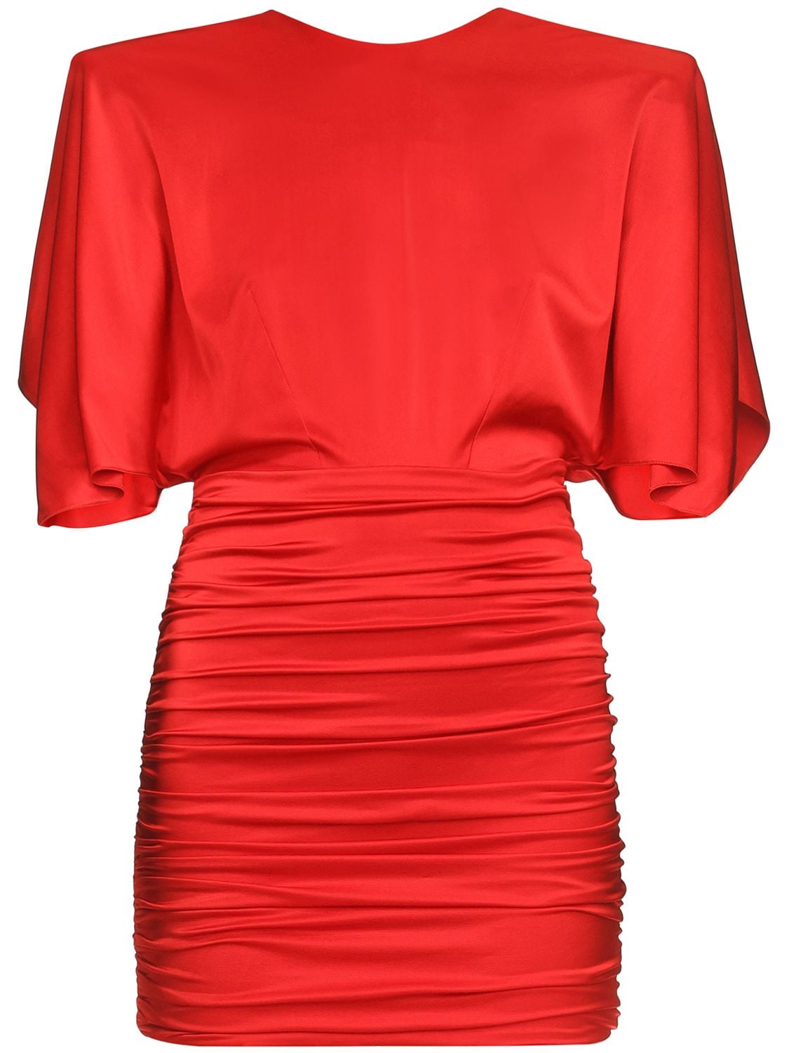 Alexandre Vauthier Ruched Shiny Jersey Mini Dress In Red