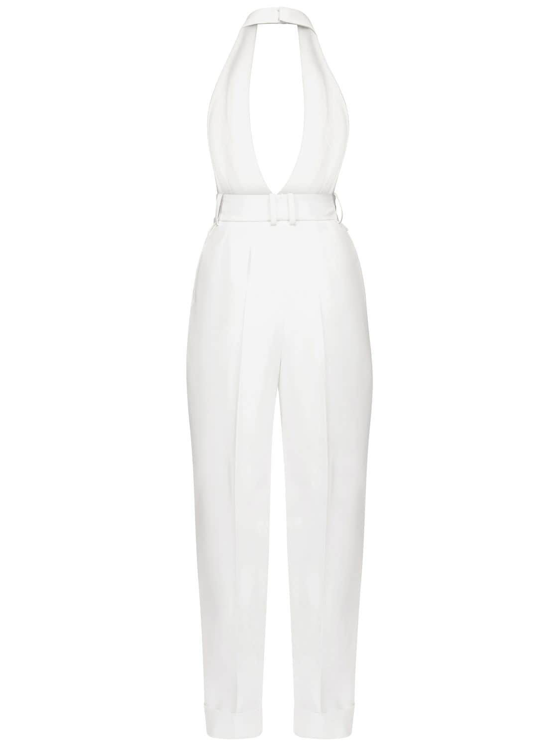 Shop Alexandre Vauthier Twill Tuxedo Halter Jumpsuit In White