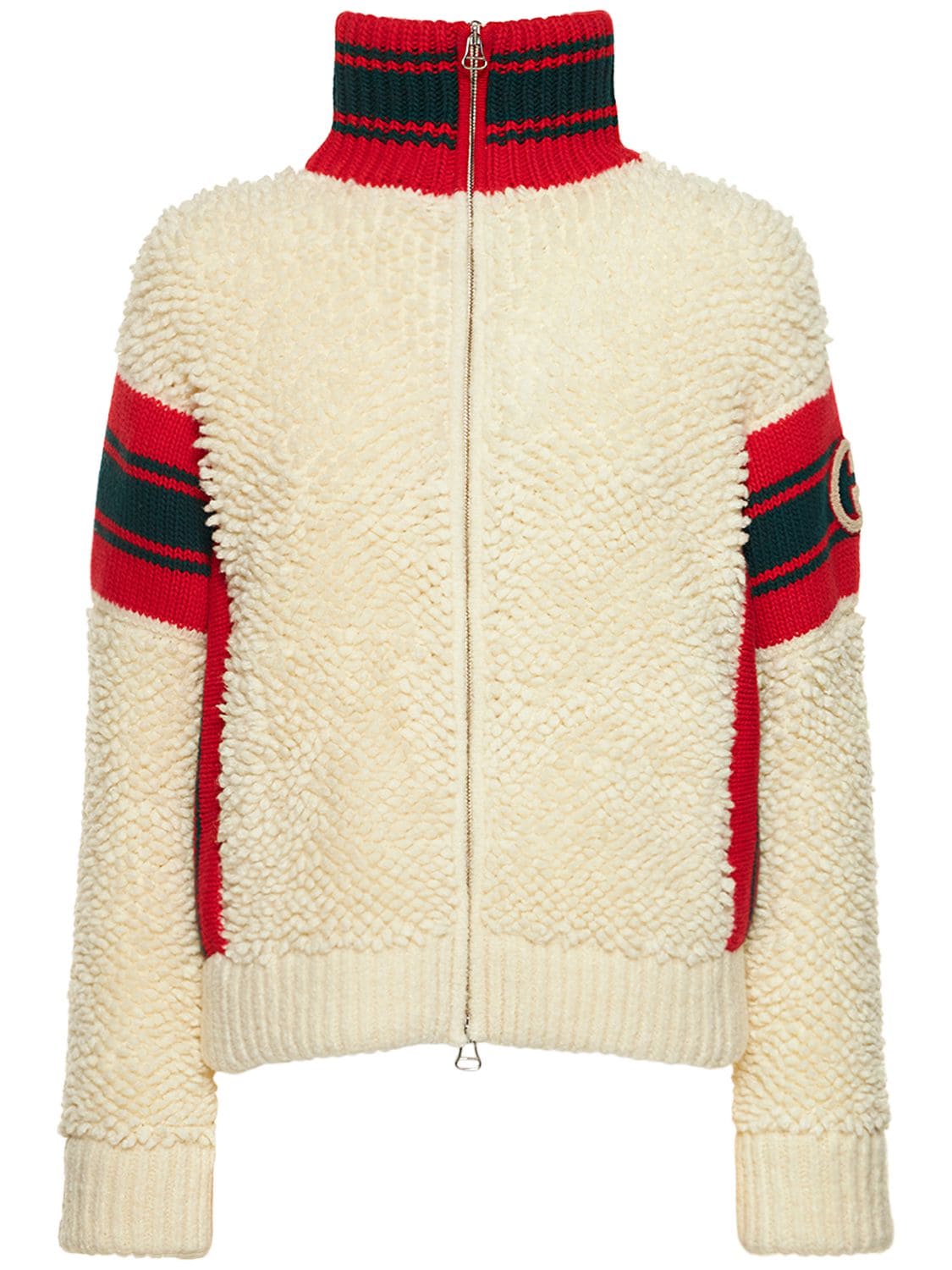 Wool Blend Teddy Bomber Jacket in White - Gucci