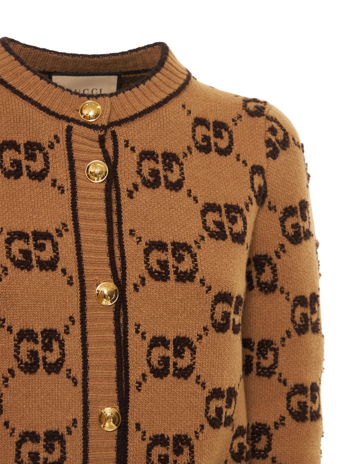Shop Gucci Gg Wool Cardigan In Camel,brown