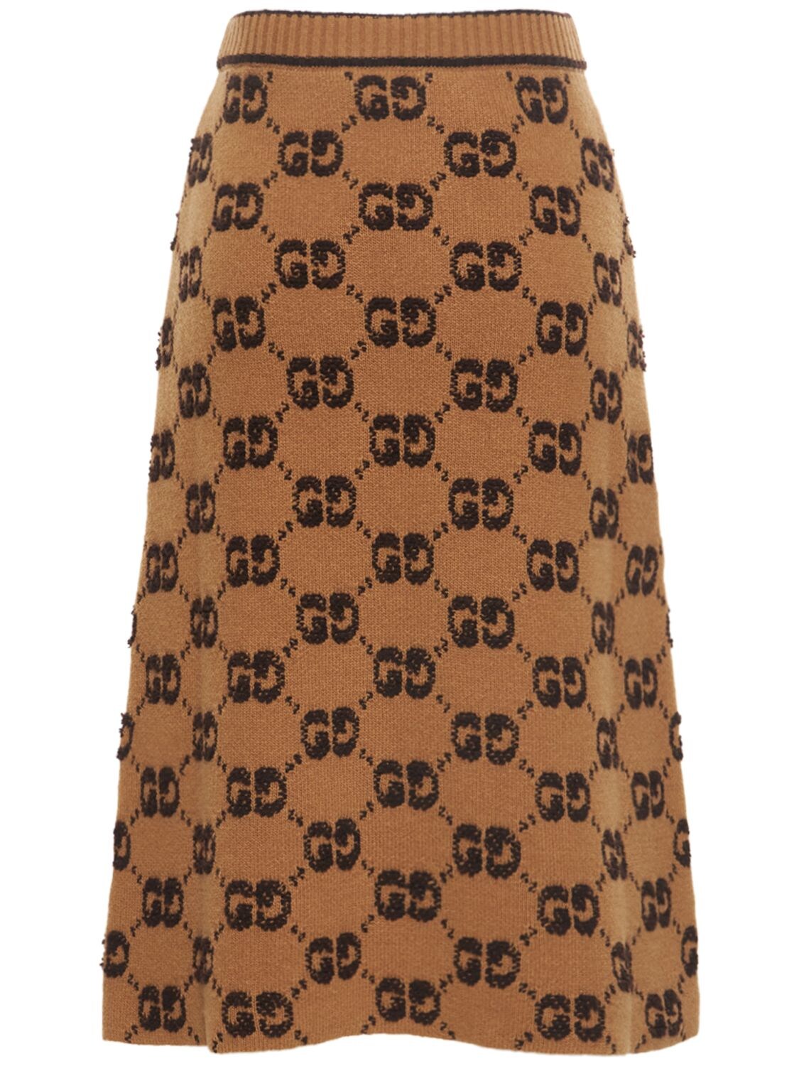 Shop Gucci Gg Wool Skirt In Camel,brown