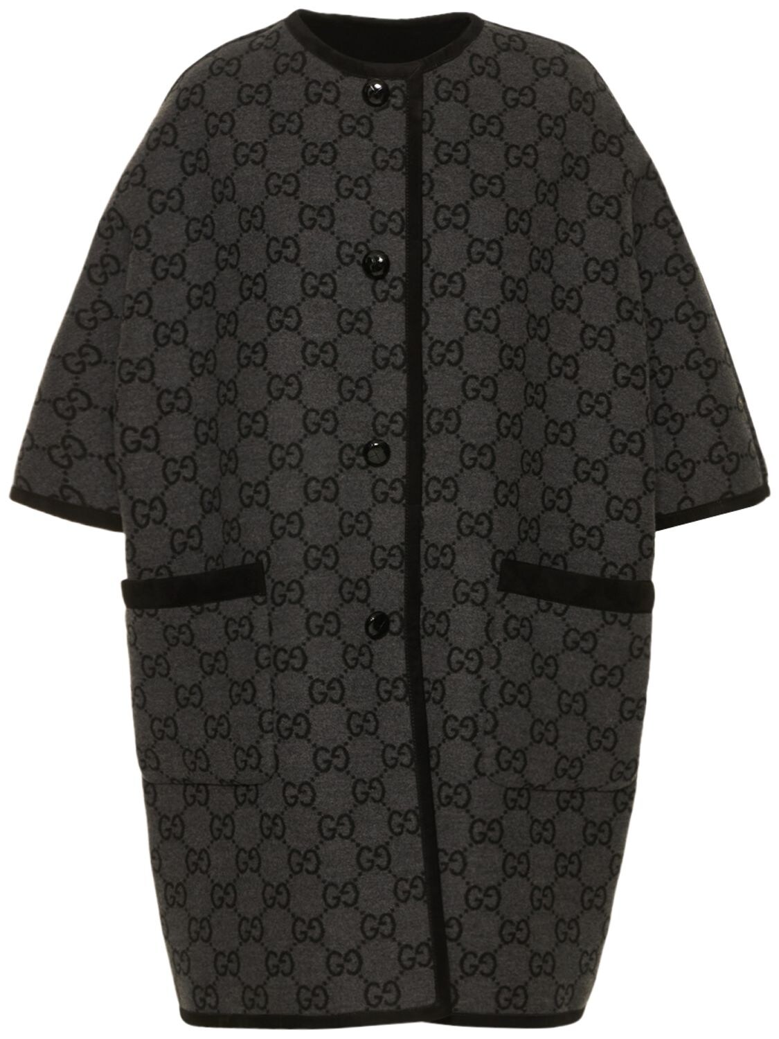 Shop Gucci Gg Wool Coat In Black,grey