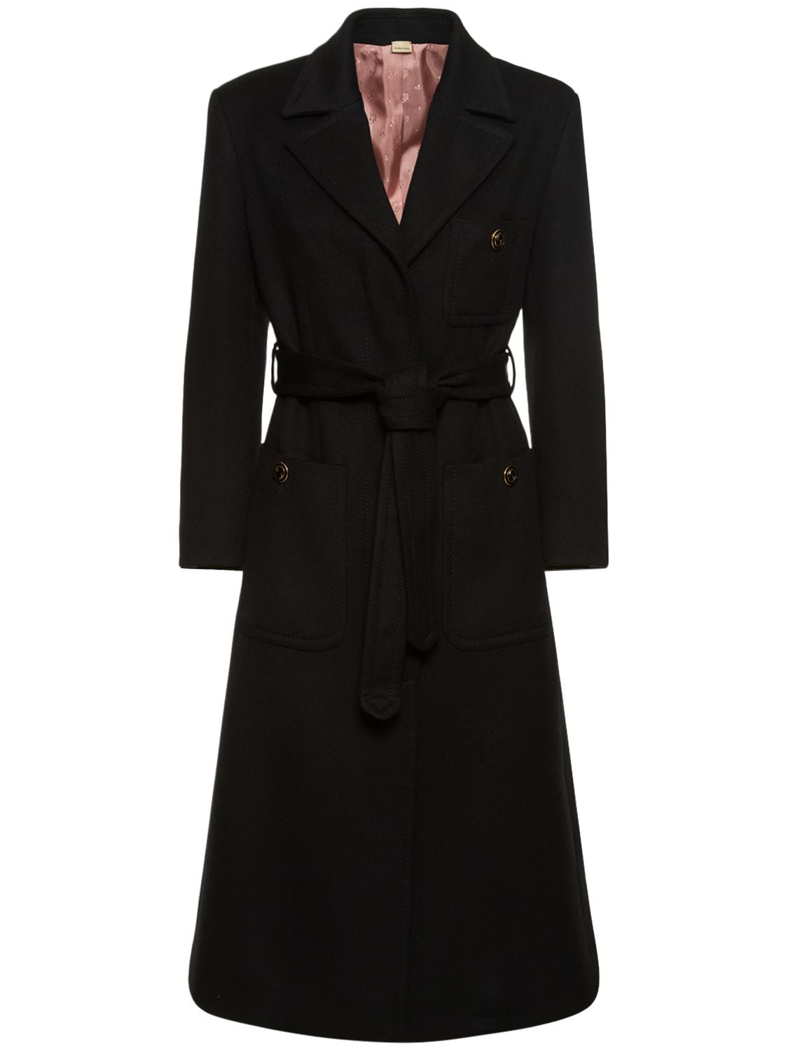 Gucci Wool Coat With Belt In Black
