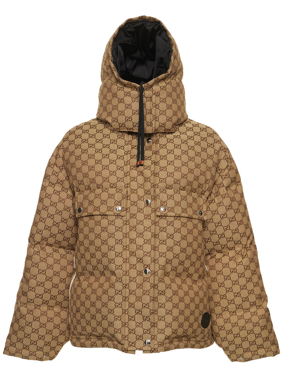 Brown GG-jacquard quilted cotton-blend canvas down coat