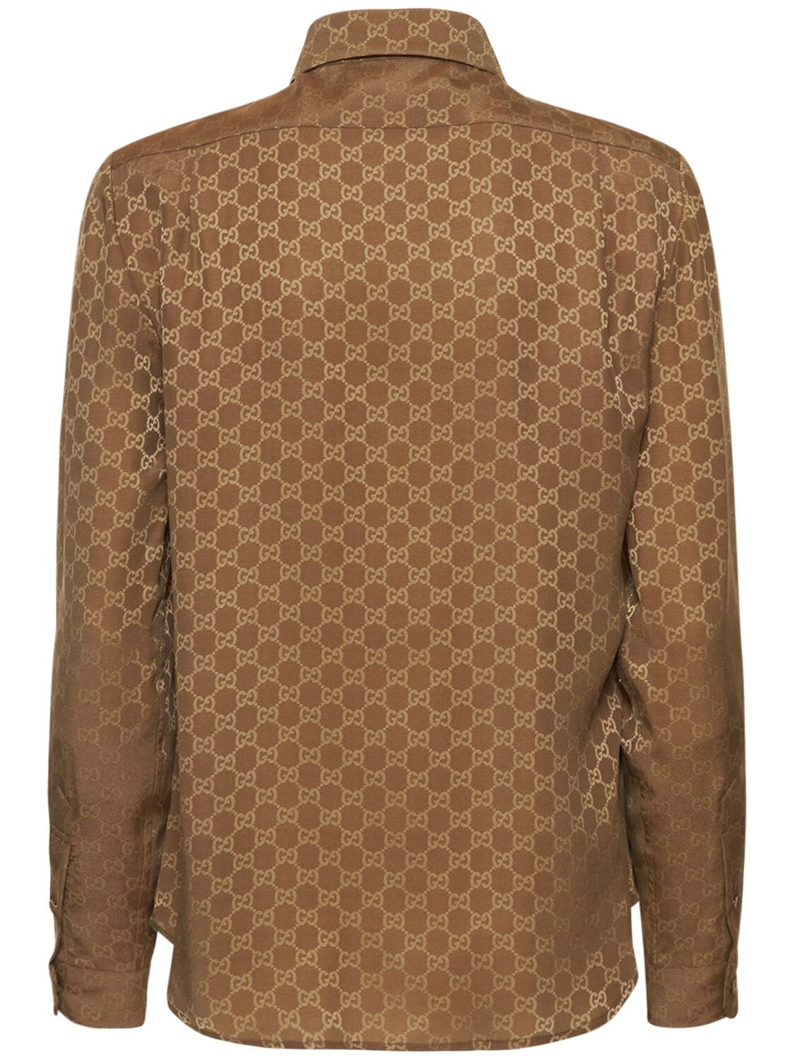 Shop Gucci Exquisite Gg Silk Crêpe Shirt In Beige,brow