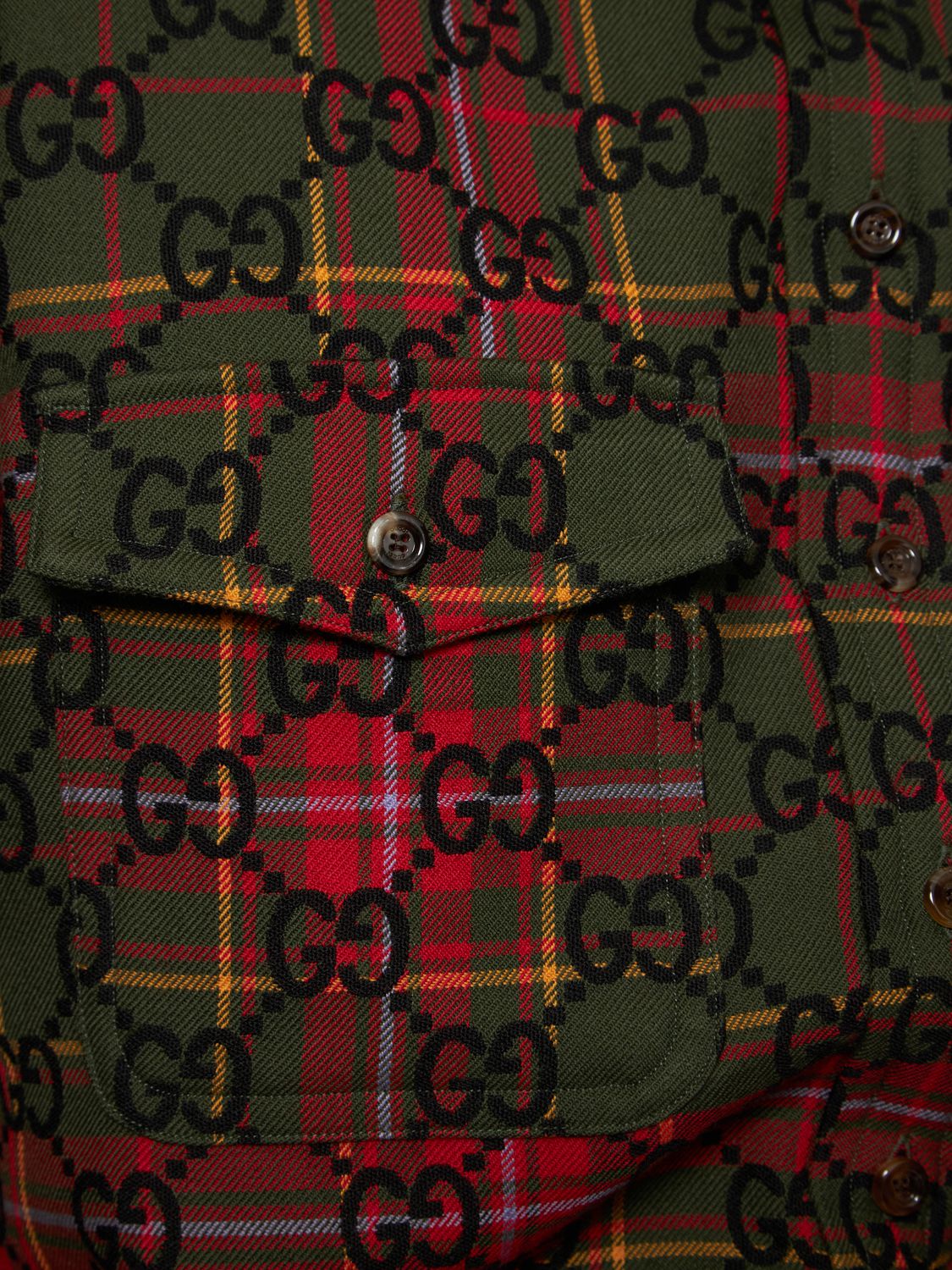 Shop Gucci Tartan Wool Shirt In Green,red
