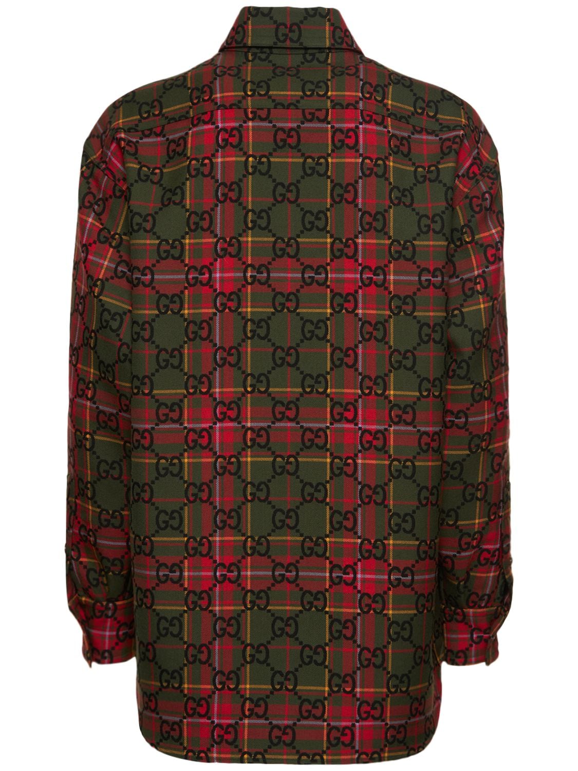 Shop Gucci Tartan Wool Shirt In Green,red
