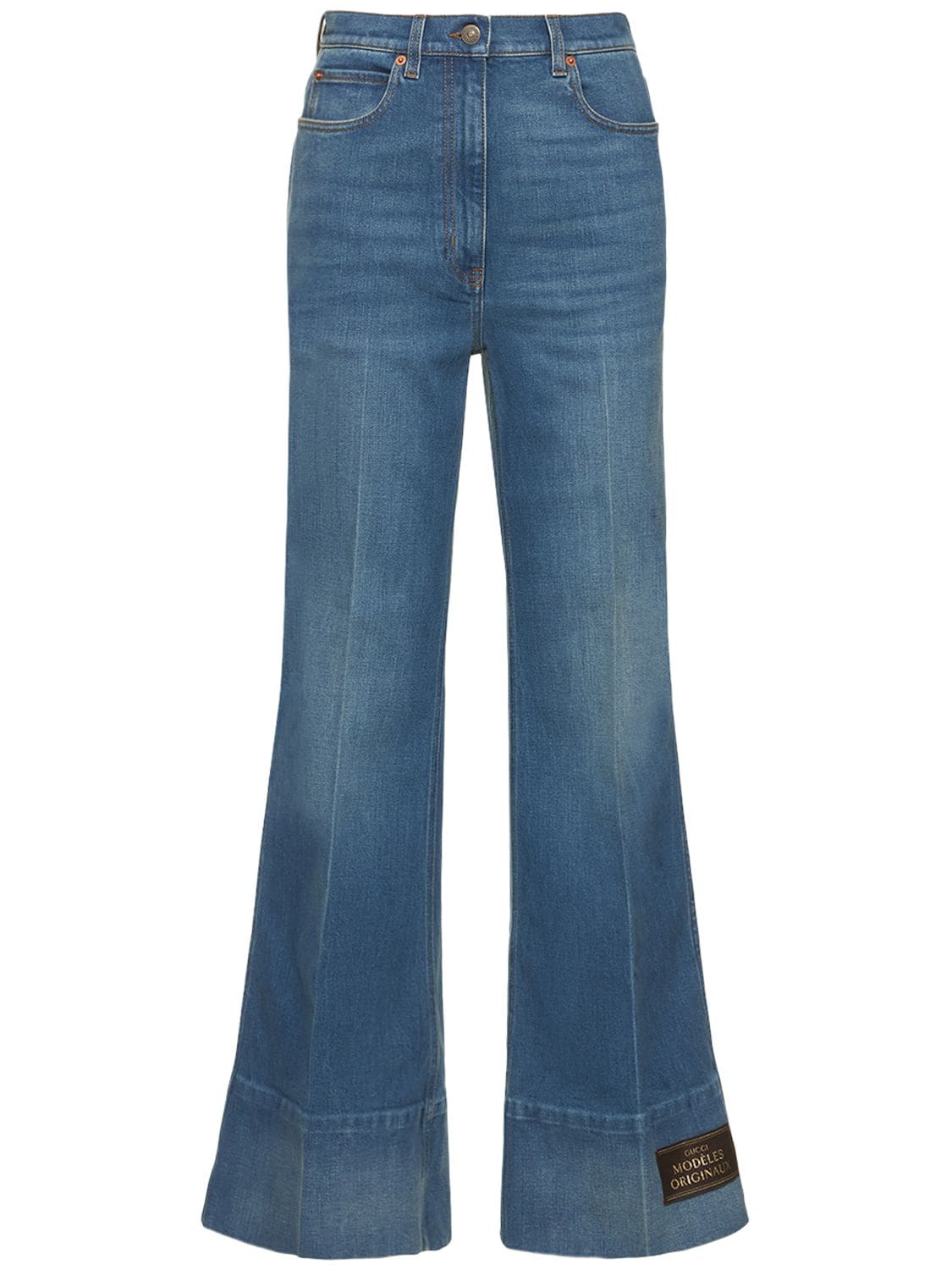 Gucci Denim Flare Pant With  Label In Blue