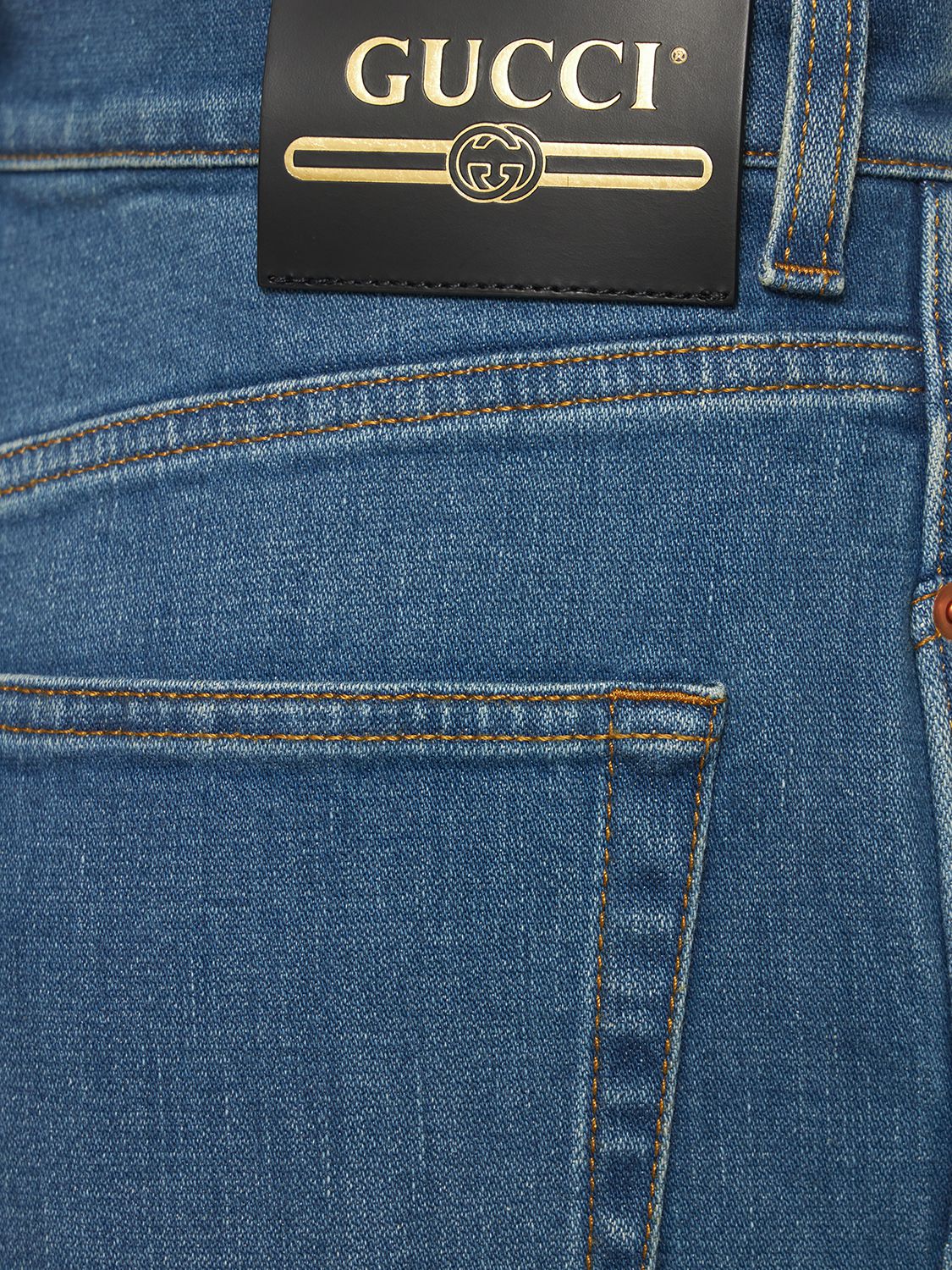 Shop Gucci Cosmogonie High Rise Cotton Denim Jeans In Dark Blue
