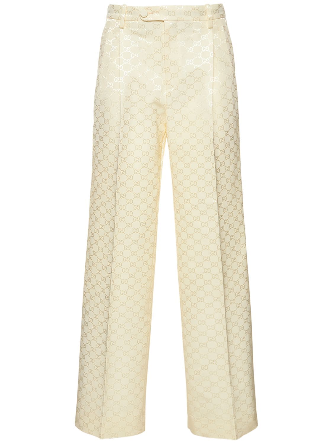 Gucci Gg Cotton Blend Trousers In Baby Cream