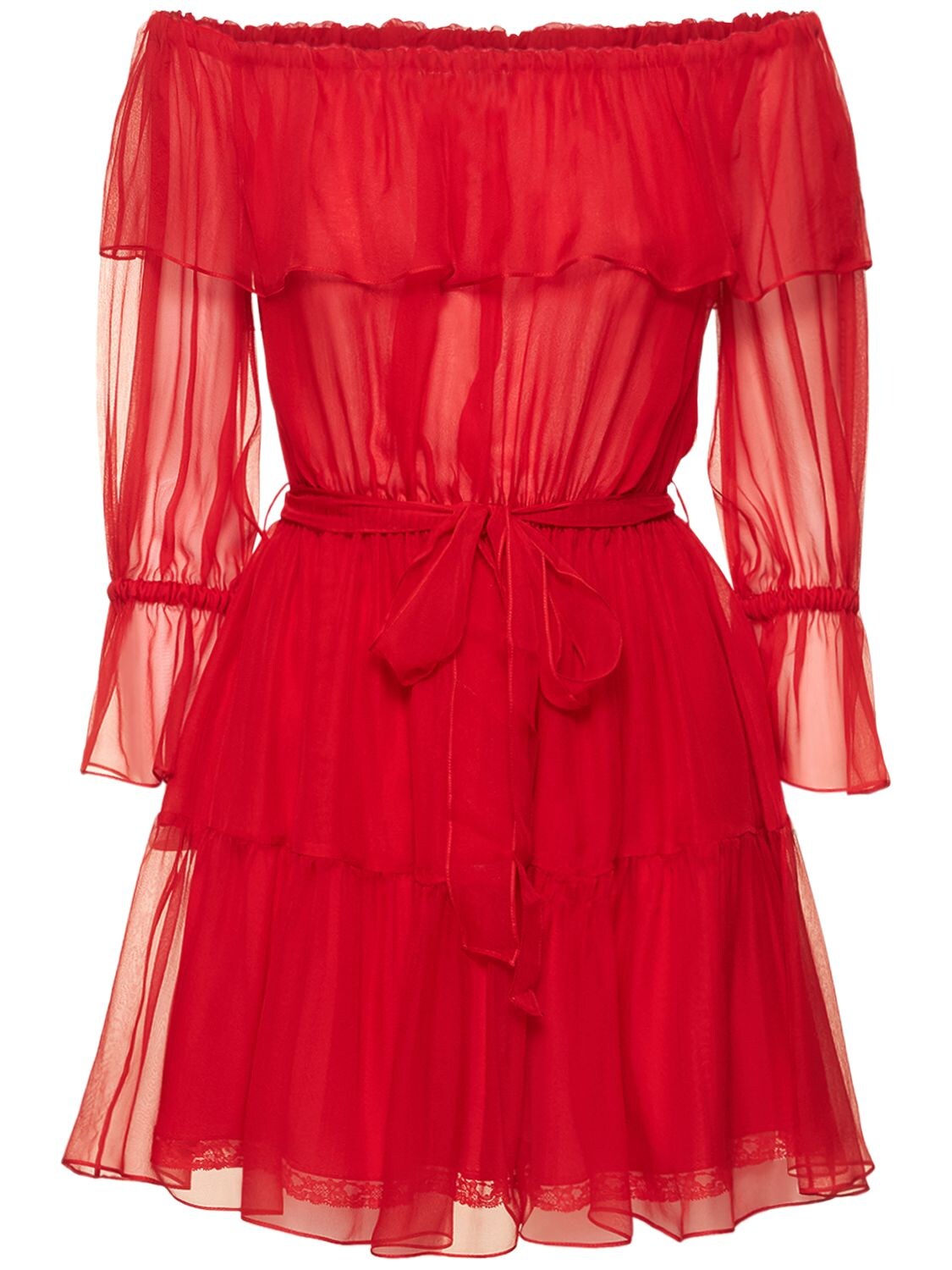 Gucci Chiffon Mini Dress In Red | ModeSens