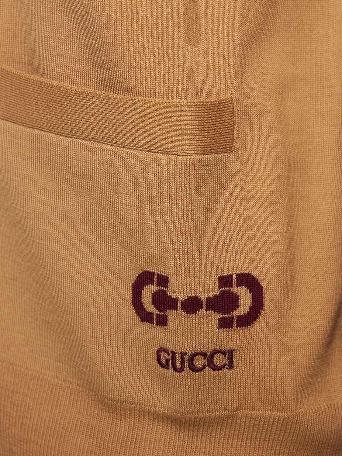 Shop Gucci Wool Cardigan In Camel