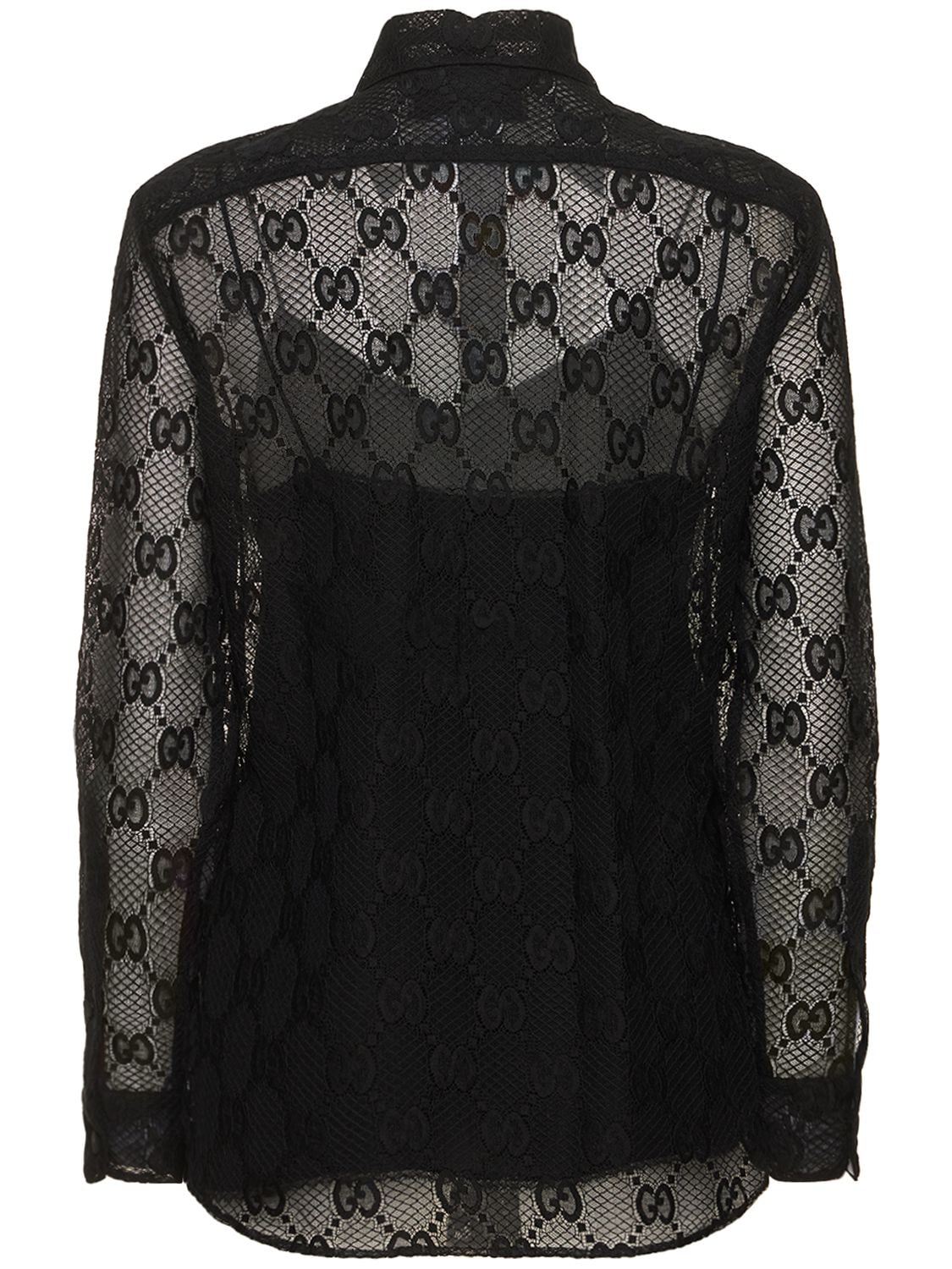 Shop Gucci Cosmogonie Gg Lace Shirt In Black