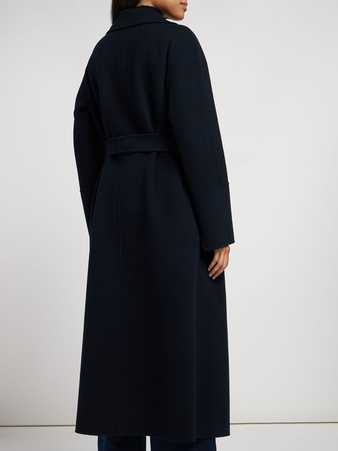 Shop 's Max Mara Elisa Double Wool Drape Belted Coat In Dark Blue