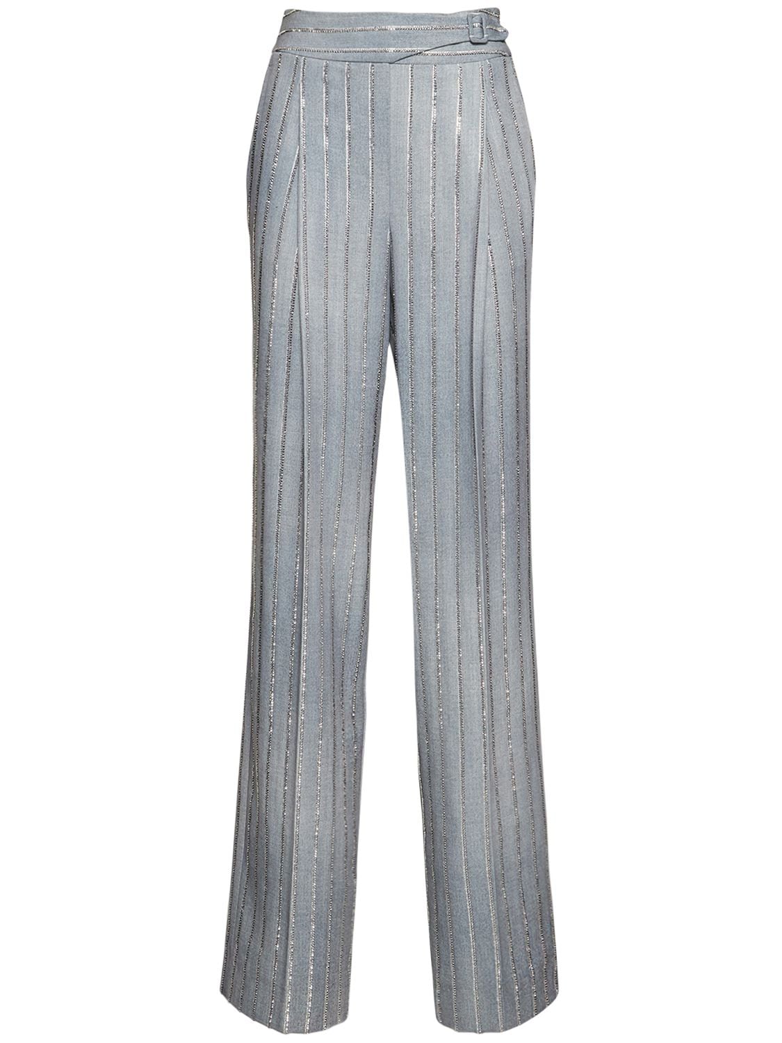 ERMANNO SCERVINO EMBELLISHED STRIPED TWILL PANTS 