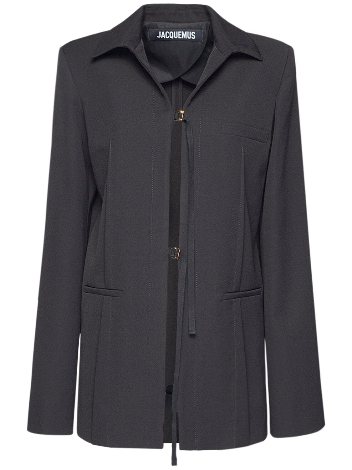 Shop Jacquemus La Veste Amaro Wool Twill Ties Blazer In Black