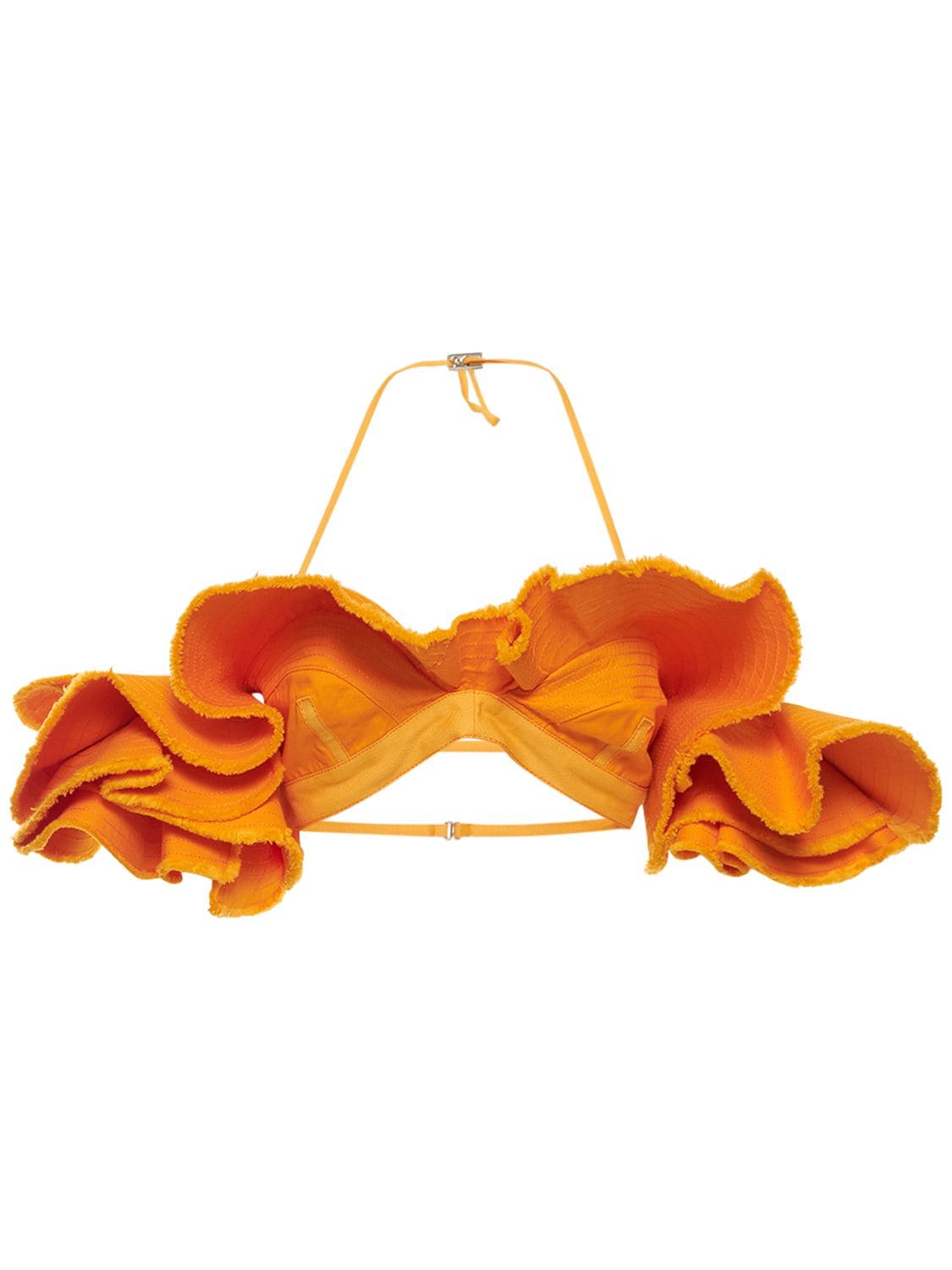 Jacquemus La Brassiere Artichaut Canvas Ruffle Top In Orange