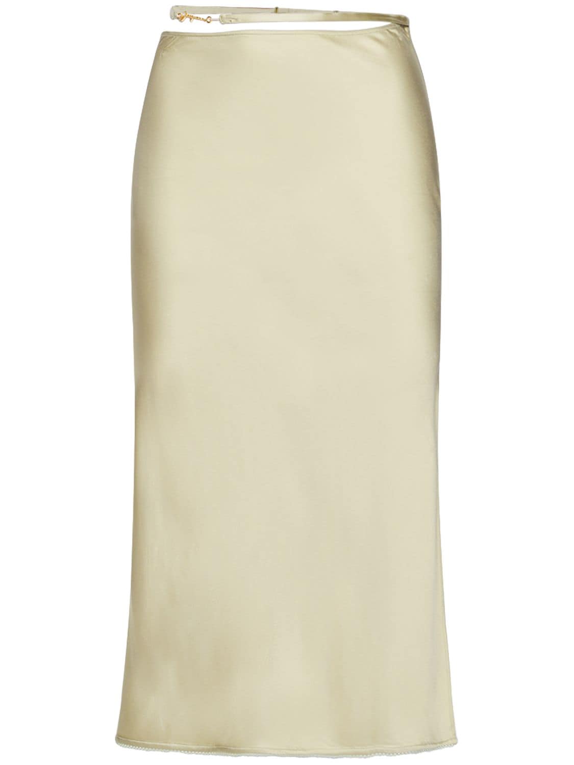 Jacquemus La Jupe Notte Stretch Satin Midi Skirt In Light Khaki