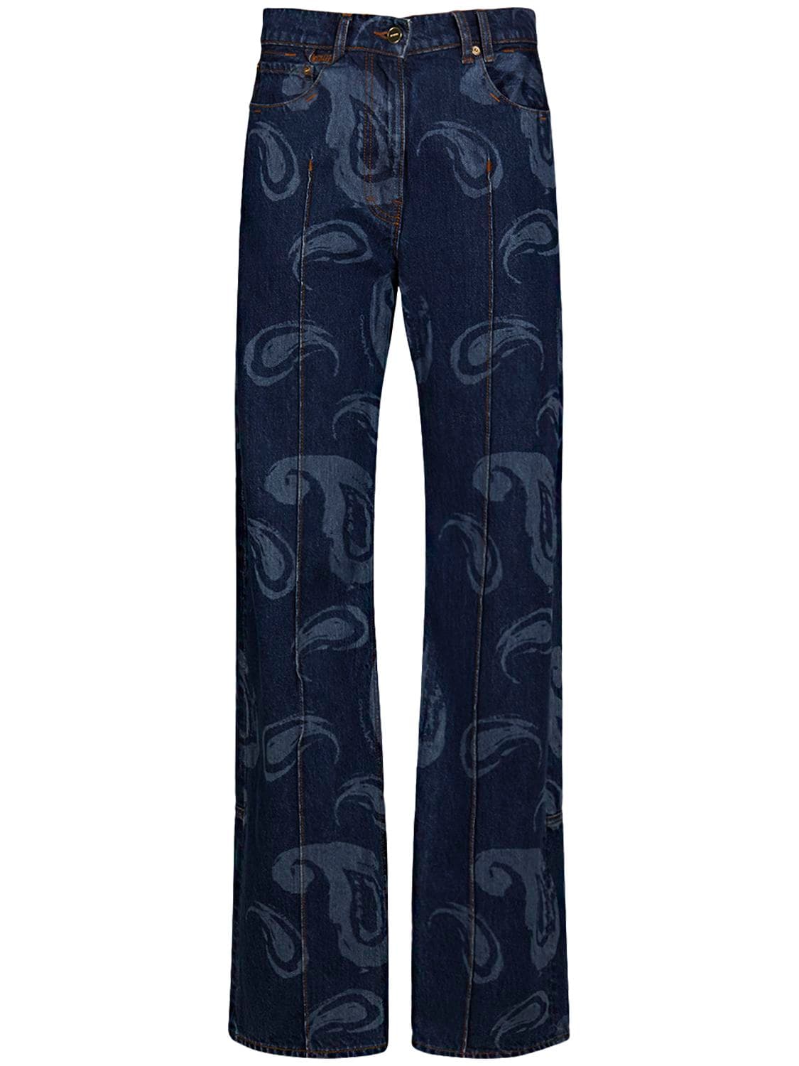 Jacquemus - Le de nims bordado low rise wide jeans - Blue | Luisaviaroma