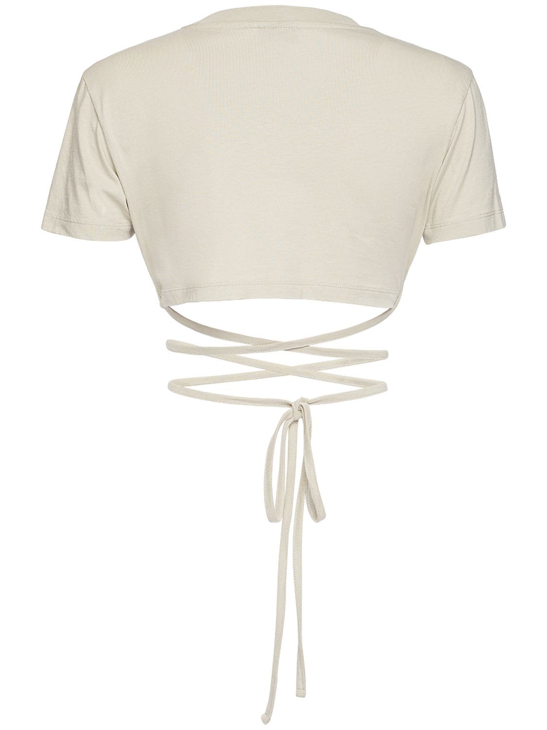 Shop Jacquemus Le Tshirt Baci Cotton Self-tie Crop Top In Beige