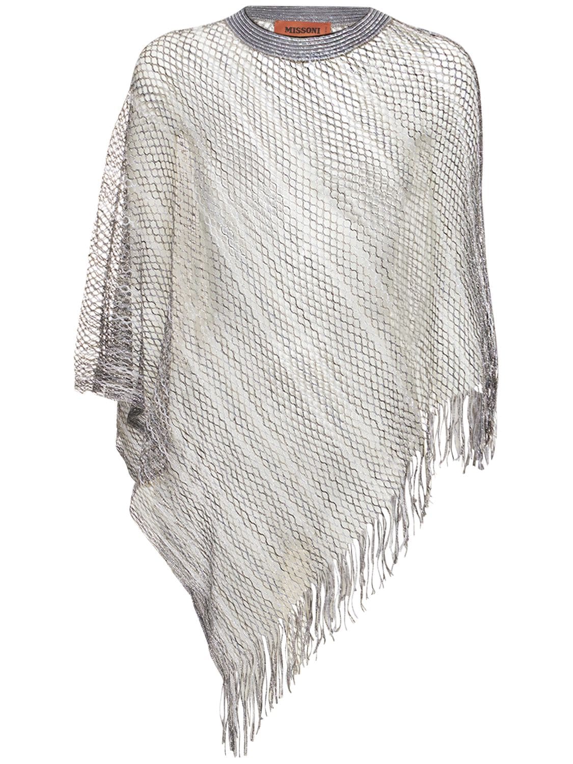 Fringed Open Knit Poncho – WOMEN > ACCESSORIES > SCARVES & WRAPS
