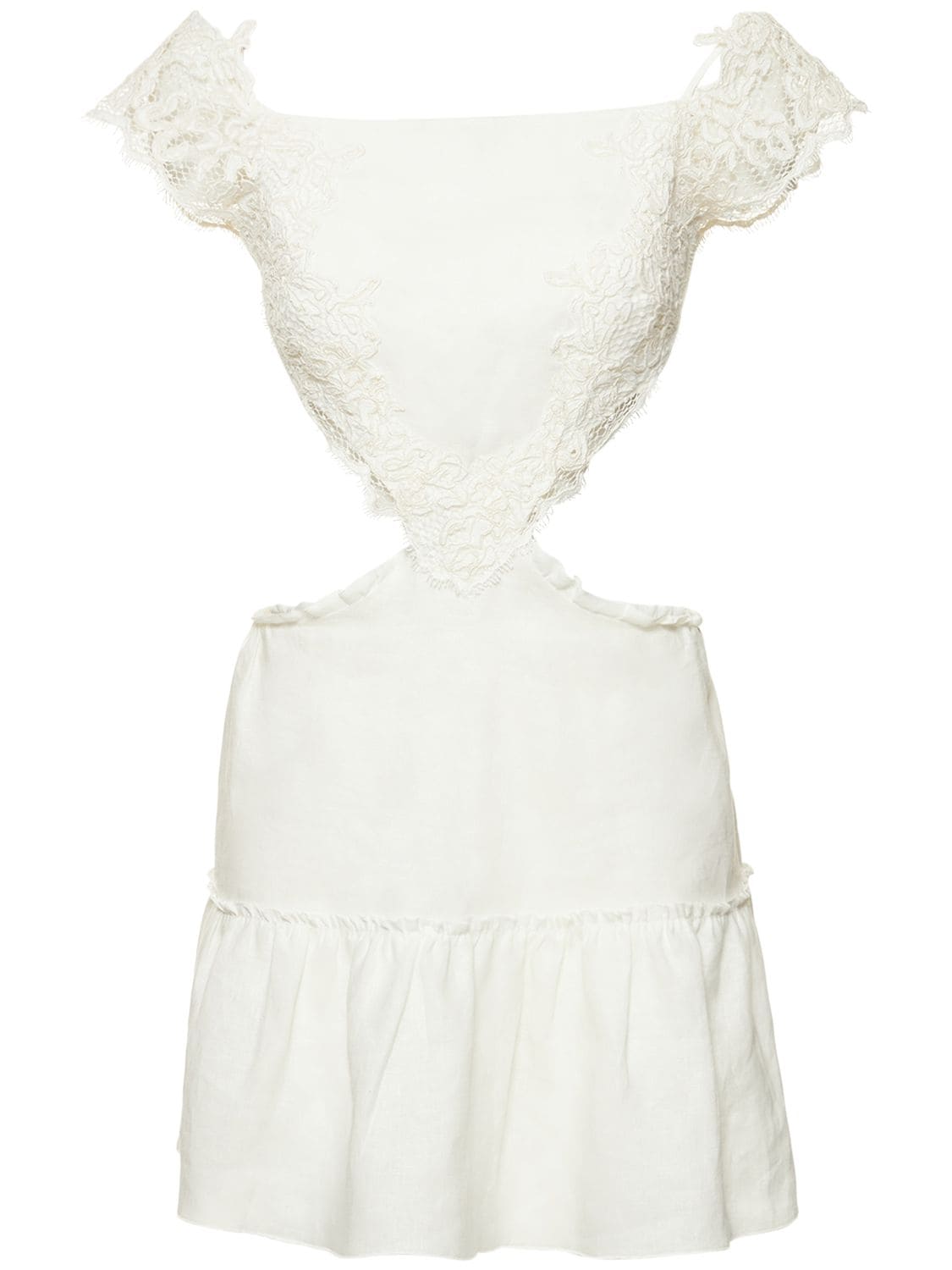 Ermanno Scervino Linen Lace Short Dress W/ Lace In Red
