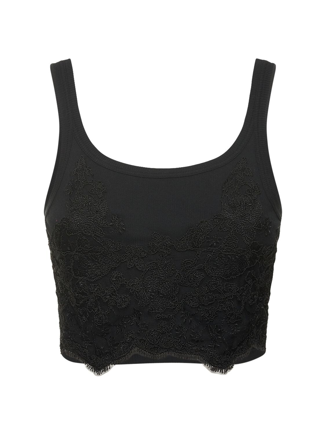 ERMANNO SCERVINO RIBBED JERSEY & LACE CROP TOP 