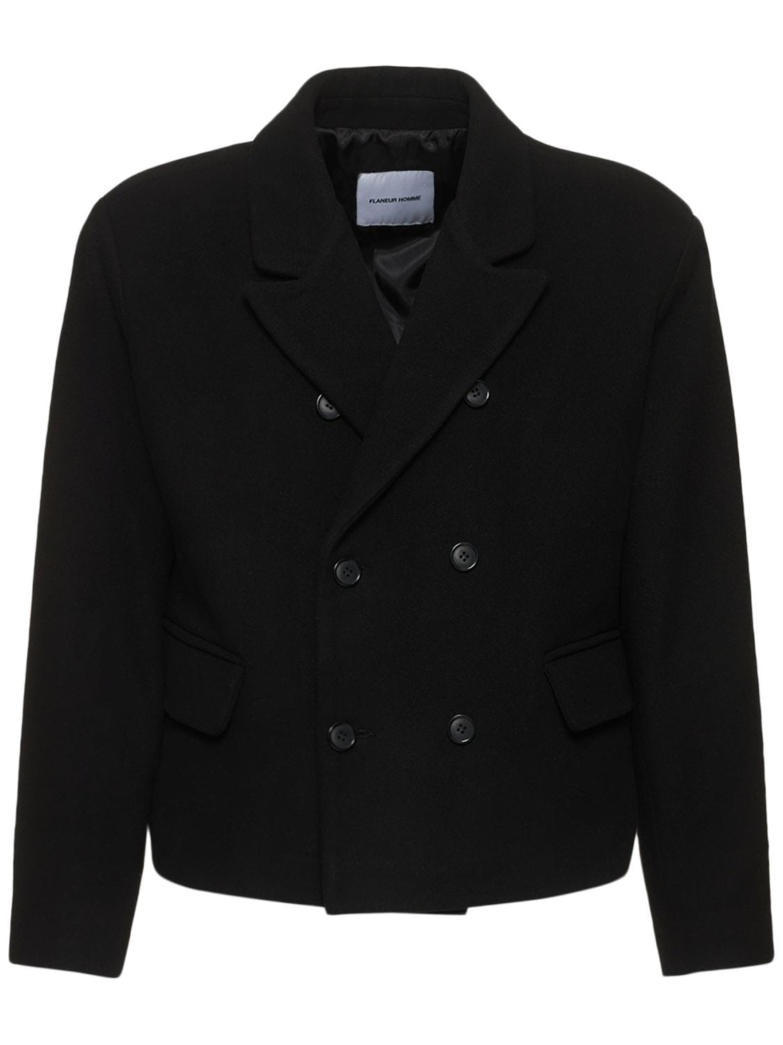 FLANEUR HOMME Double Breasted Cropped Wool Blazer