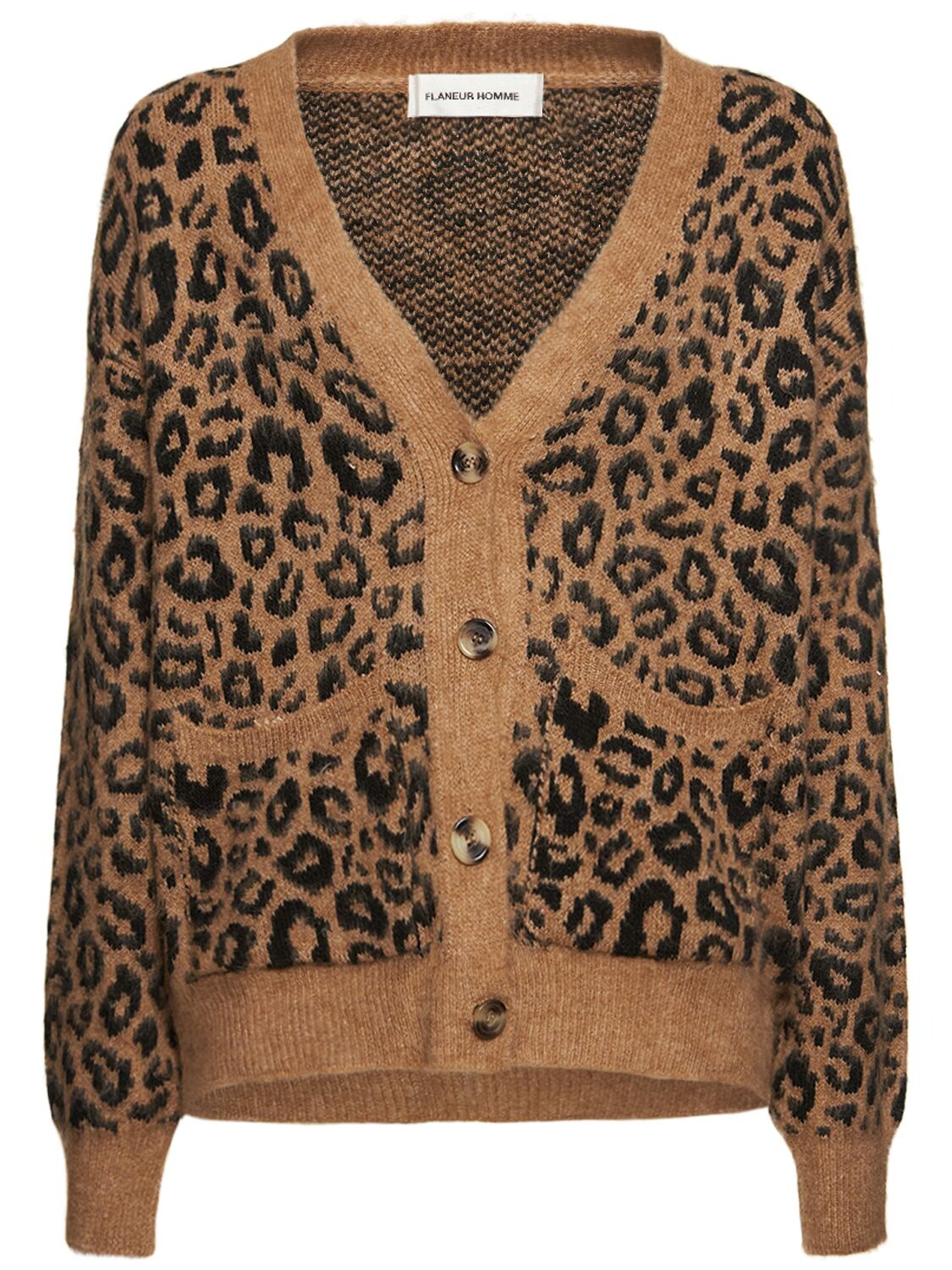 Flaneur Homme Cheetah Knit Cardigan In Brown