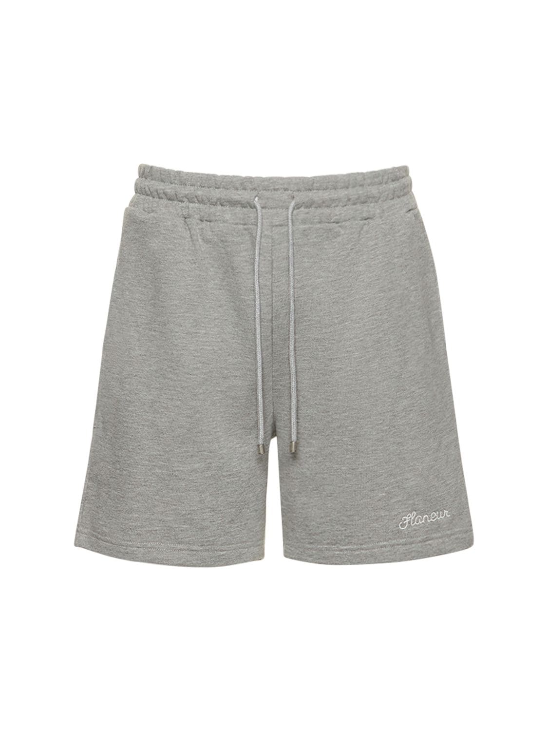 Flaneur Homme Signature Logo Cotton Blend Shorts In Grey