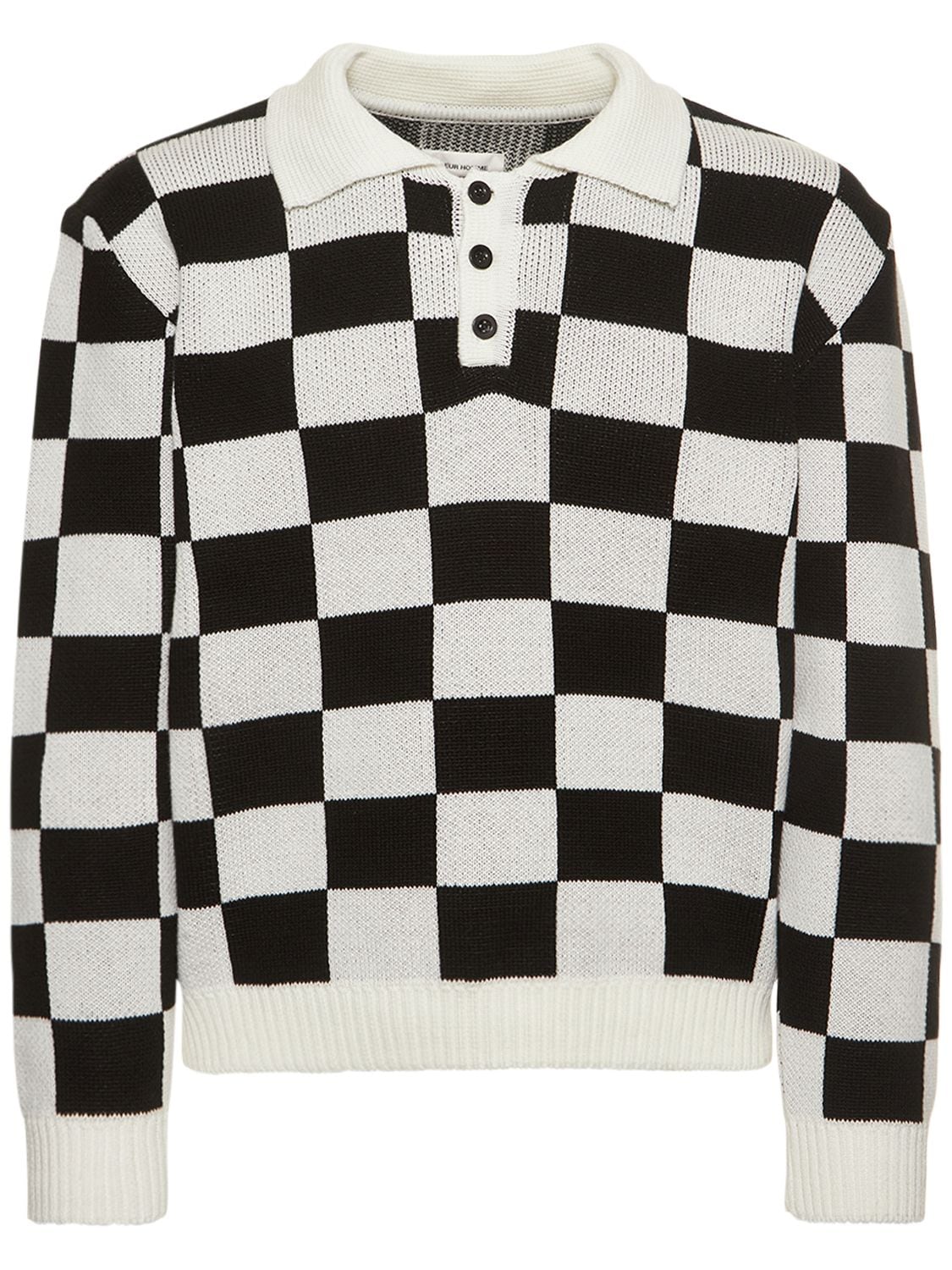 Flaneur Homme Cotton Blend Knit Long Sleeve Polo In Black,white