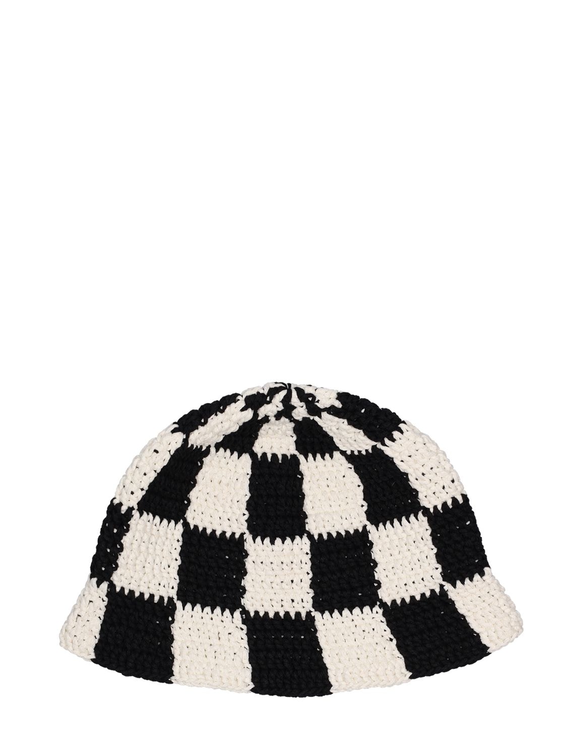 Flaneur Homme Cotton Intarsia Hand Knit Bucket Hat In Black