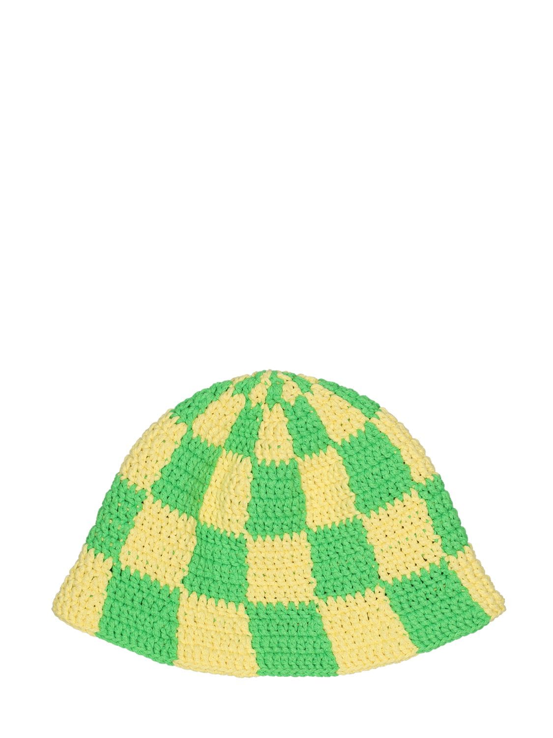 Flaneur Homme Cotton Intarsia Hand Knitted Cap In Green,yellow
