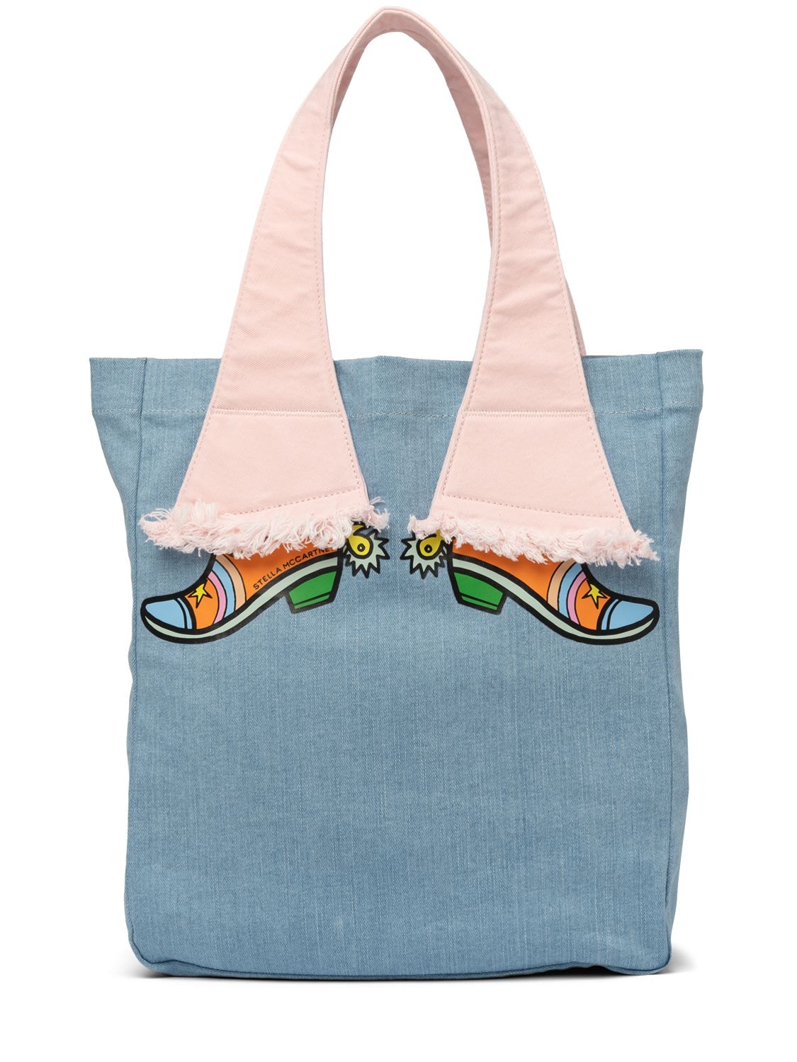 Stella Mccartney Kids' Rubber Print Cotton Chambray Bag In Blu